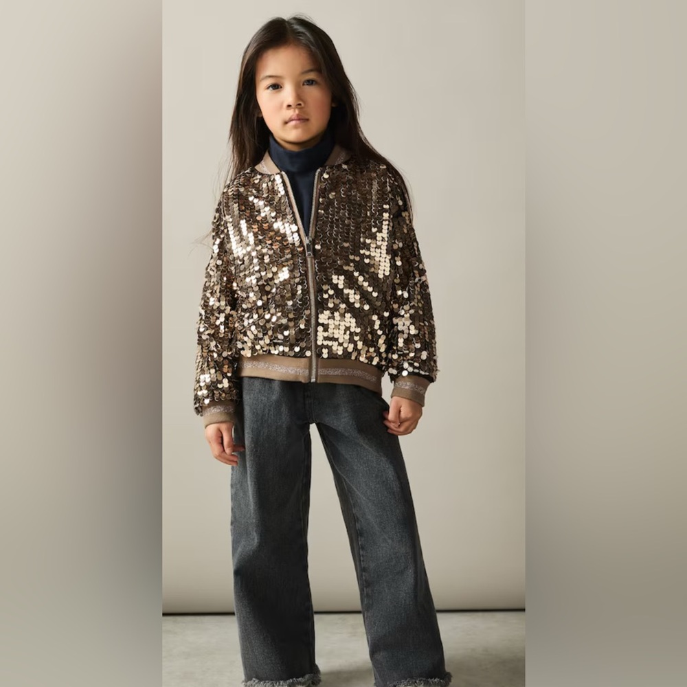 Reiss Bronze Sequin Bomber Jacket